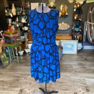 NWT Anne Klein Mariner/Black US sz 10 Printed Fit & Flare Crepe Dress Retail$139